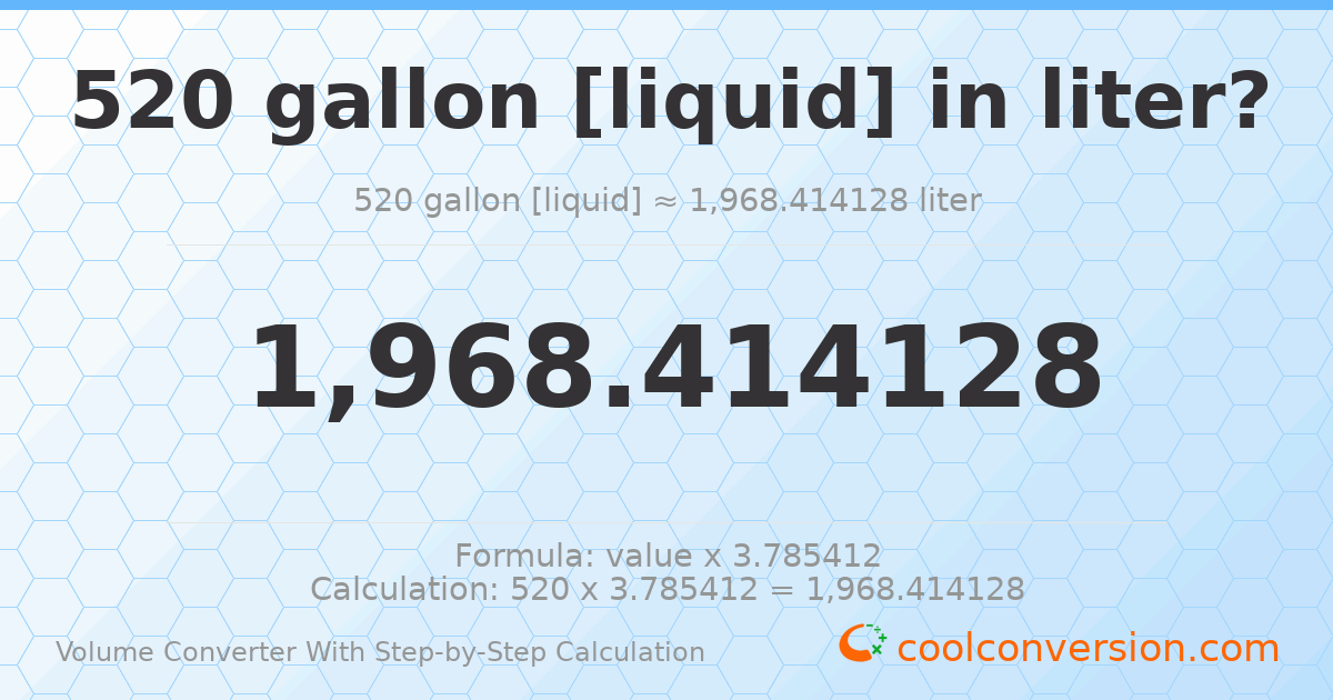 520 gallons [liquid] = 1968.41 liters